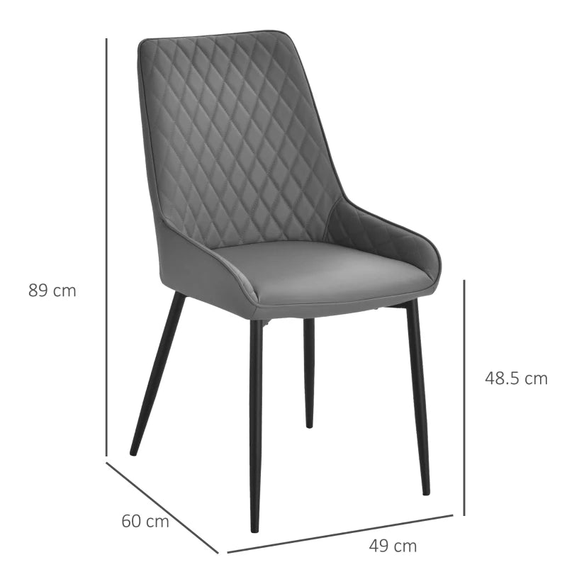 Set of 2 Modern Quilted PU Leather Dining Chairs with Metal Frame - Stylish Grey Home Seating for Executive Spaces