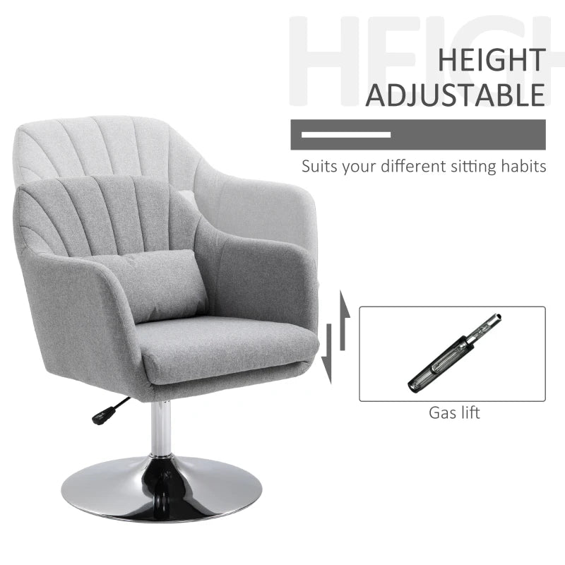 Contemporary Swivel Linen Accent Chair with Adjustable Height and Lumbar Support for Living Room and Office, Light Grey