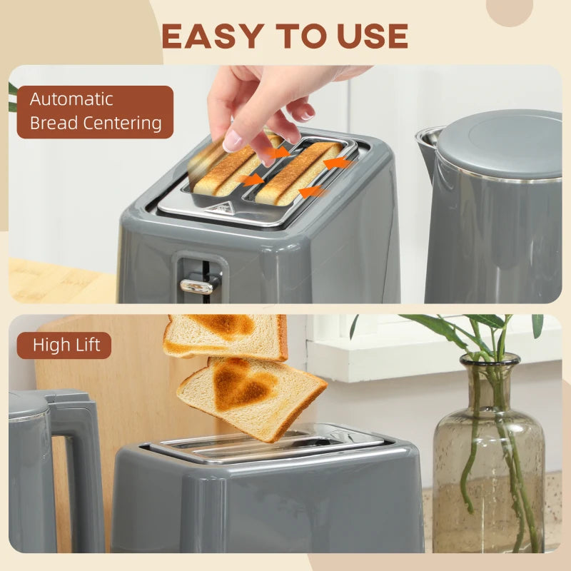 Digital Stainless Steel Kettle & Toaster Set - 1.5L Fast Boil 3000W Kettle, 2 Slice Toaster with 7 Browning Levels, Grey