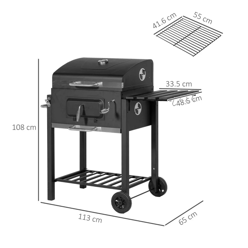 Adjustable Charcoal Grill with Height-Adjustable Coal Pan - Black