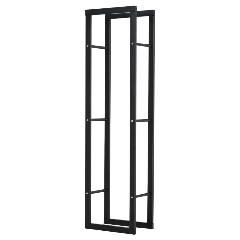 Tall Metal Firewood Log Holder Rack - Indoor Outdoor Fireplace Wood Storage Shelf, Rust-Resistant, Black, 40W x 25D x 150H cm