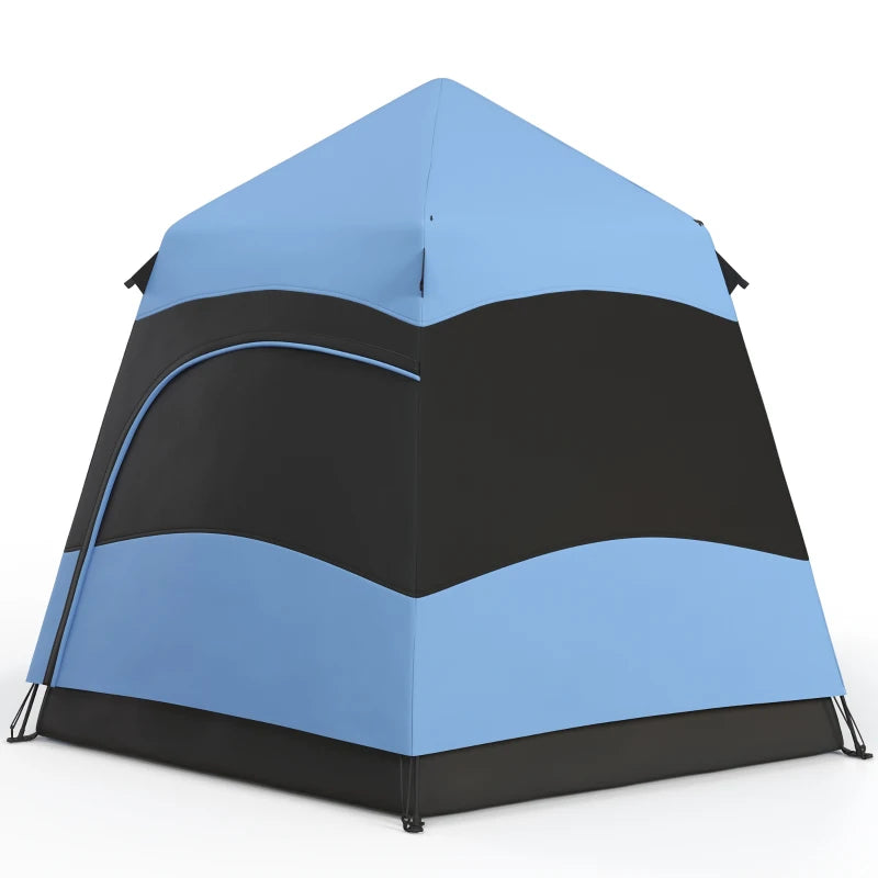 Six Person Hexagon Camping Tent with Hang Hook and Carry Bag Blue and Black