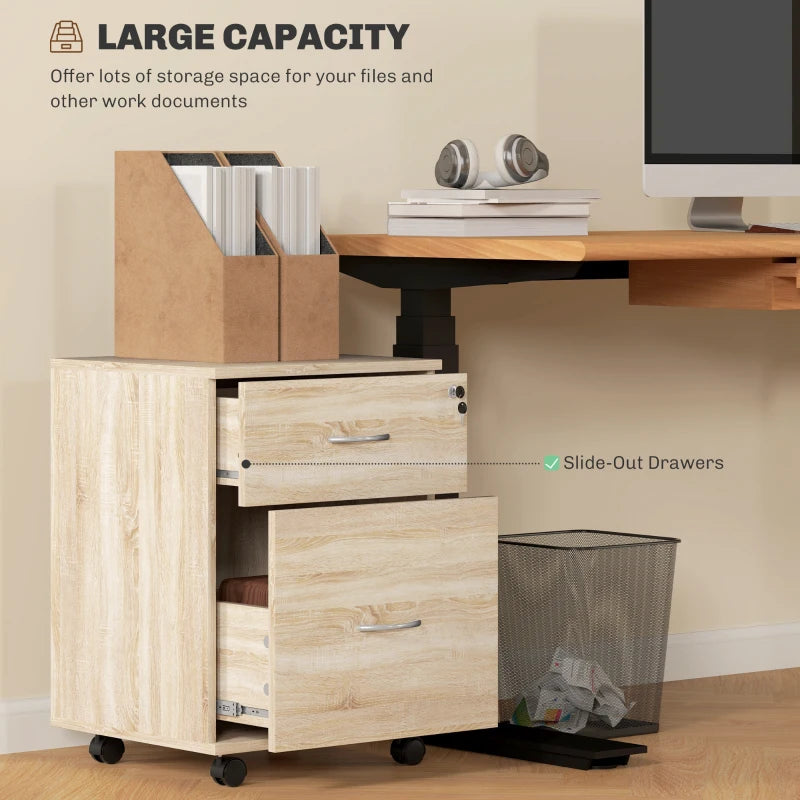 Lockable Two Drawer Filing Cabinet - Stylish Wood-Effect Storage Solution for Home or Office Organization