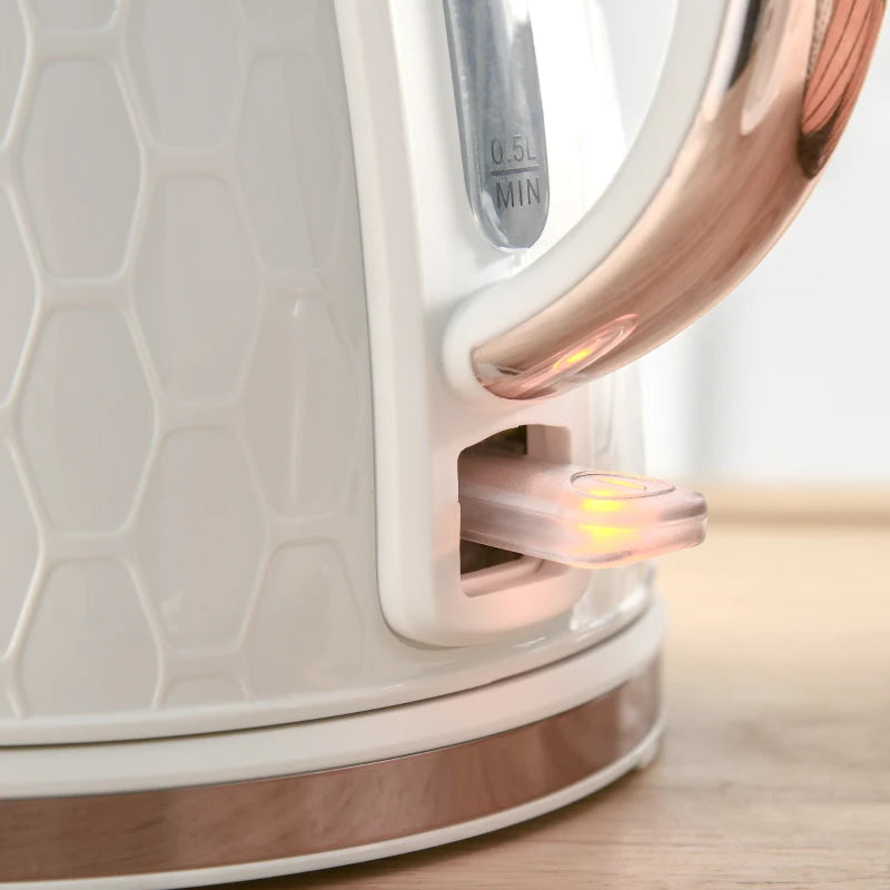 1.7L 3000W Fast Boil Kettle & 2 Slice Toaster Set - Auto Shut Off, Browning Controls, Stylish White Finish