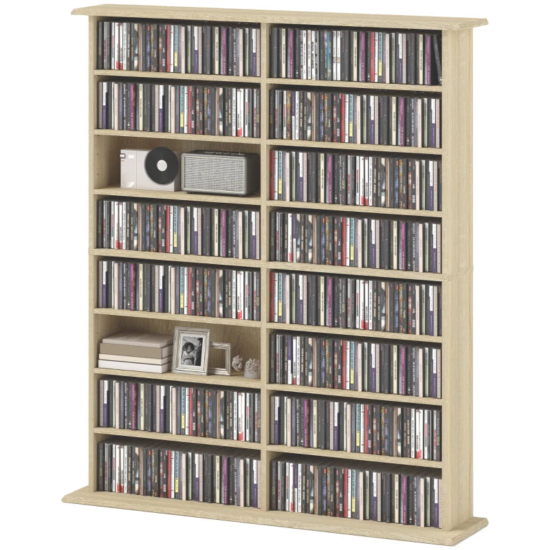 16-Compartment Media Shelf - Stylish Nature Wood Finish for Organizing DVDs, Games, and Books - Modern Home Storage Solution