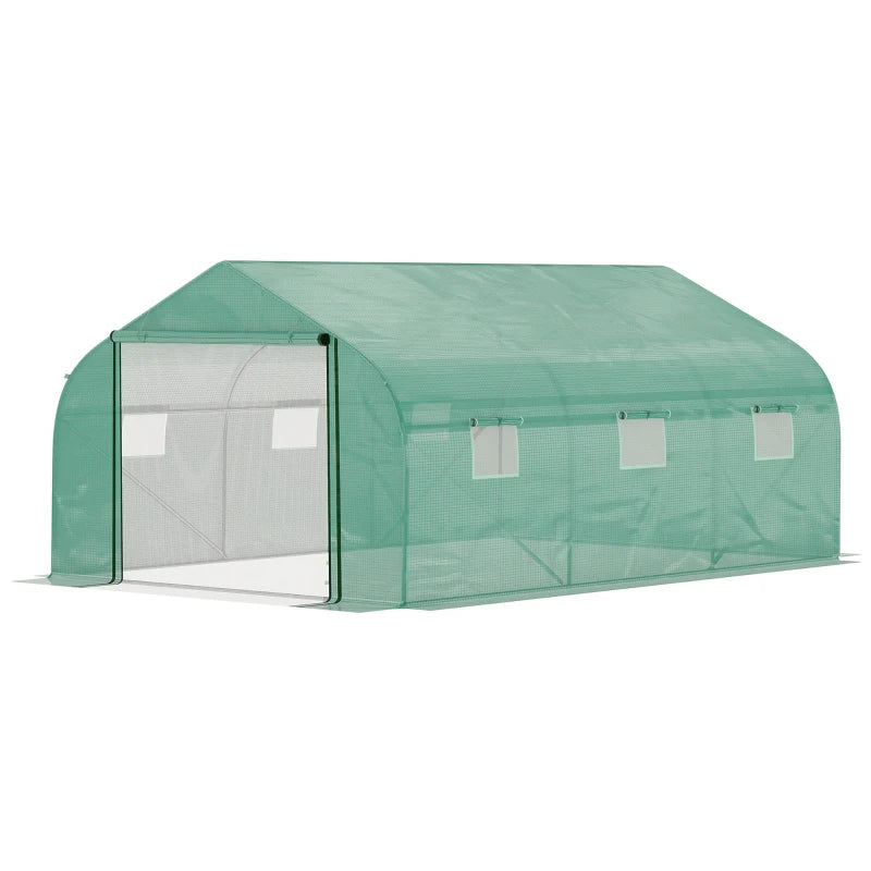 Green Mesh Door Garden Greenhouse, PE Cover, 6 Windows, 4.5x3x2m