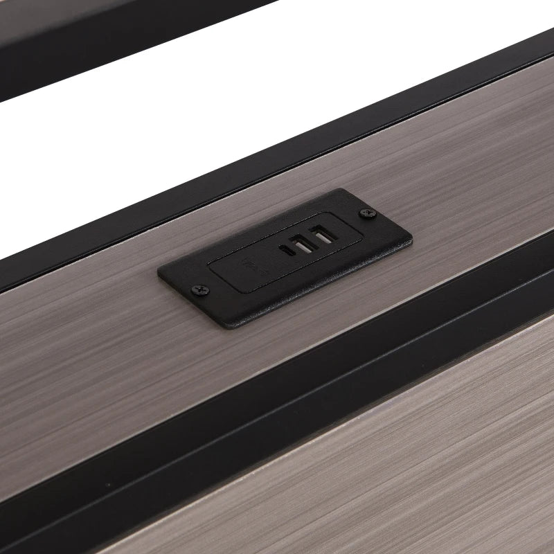 Metal Double Bed with LED Light Strip, 4 Drawers & 3 USB Ports - Stylish Gray Bedroom Furniture, 207x135.5x105 cm