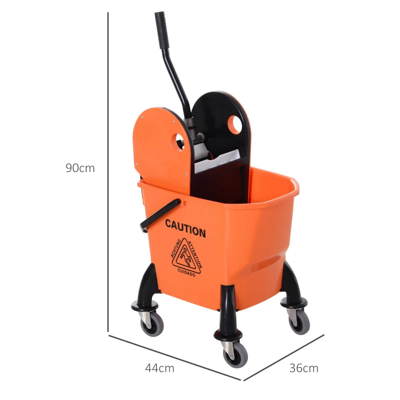 25L Mop Bucket with Wringer, Wheels & Handle - Durable Orange Cleaning Solution for Easy Floor Maintenance