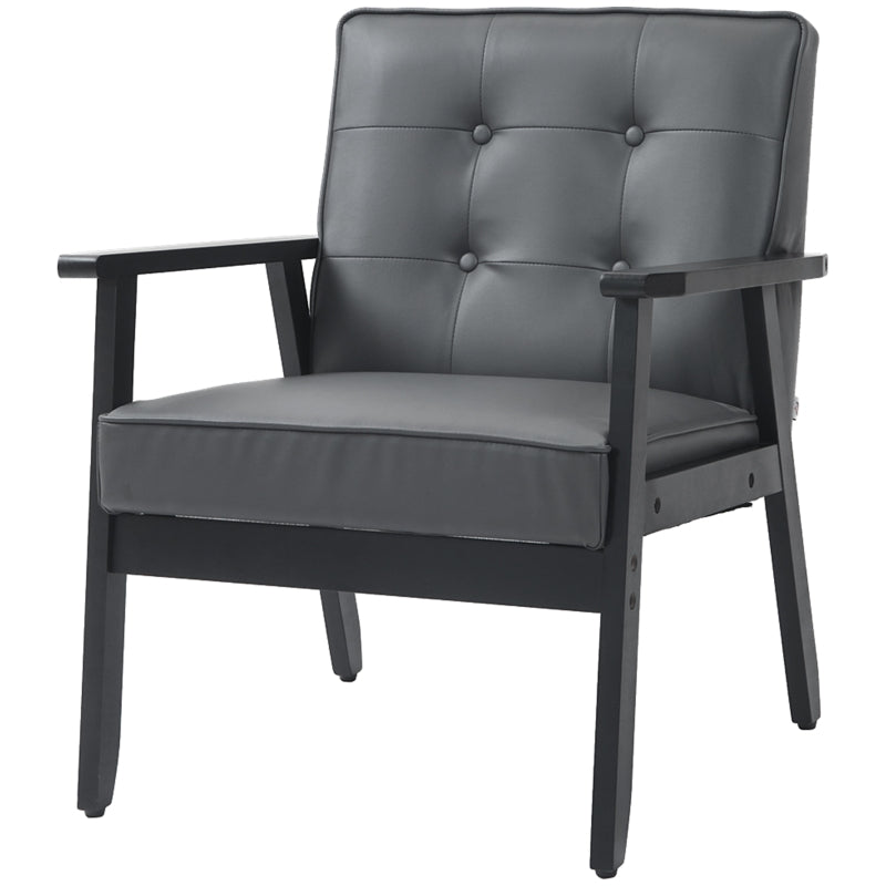 Retro-Style Accent Chair with Grey Faux Leather Seat for Stylish Home Decor