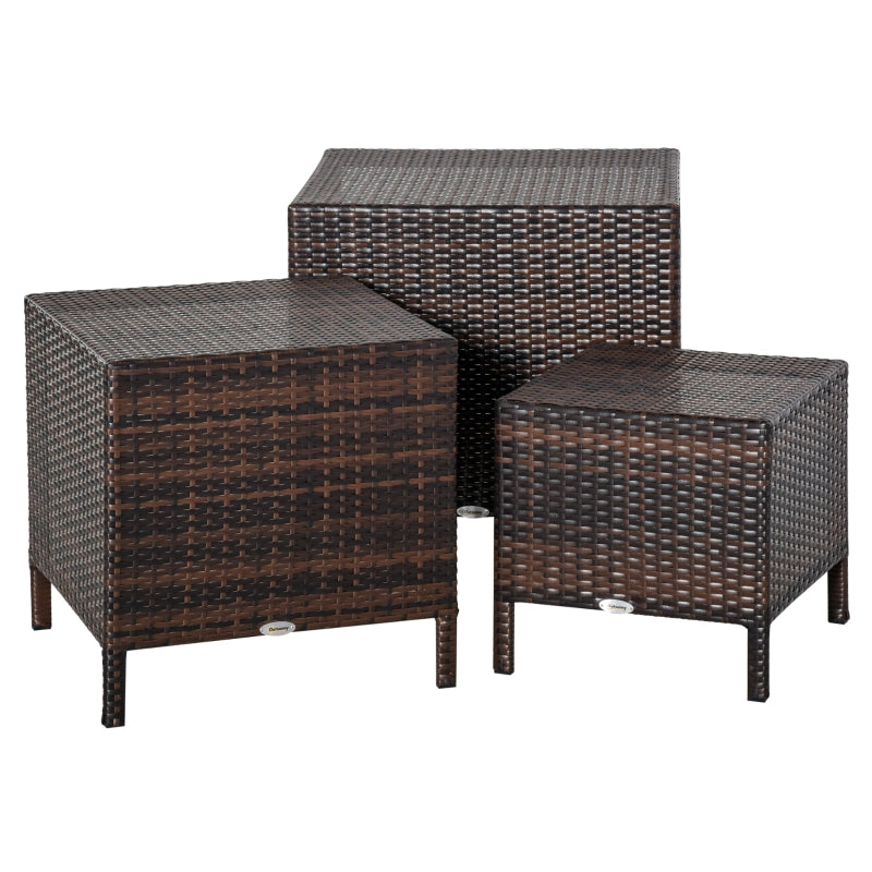 Brown Rattan 3-Piece Nesting Tables Set