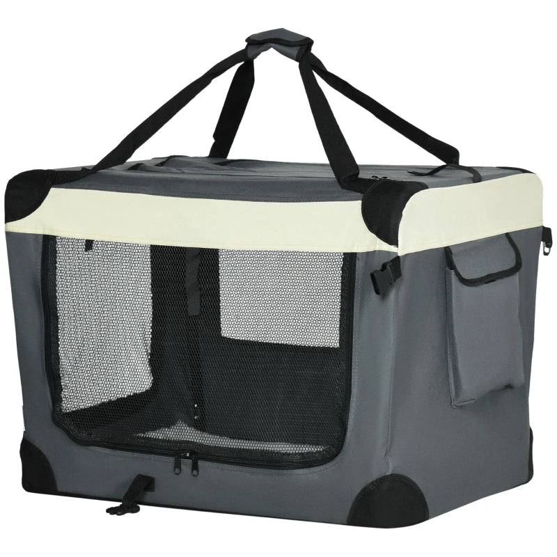 70cm Foldable Pet Carrier with Cushion for Small Dogs & Cats - Grey Portable Travel Bag