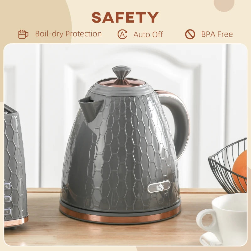 3kW Rapid Boil Grey Honeycomb Kettle - Stylish, Fast Boiling Electric Kettle for Home & Kitchen