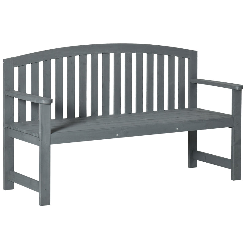 Grey 2-Seater Wooden Garden Bench with Armrest, Outdoor Furniture for Park & Balcony