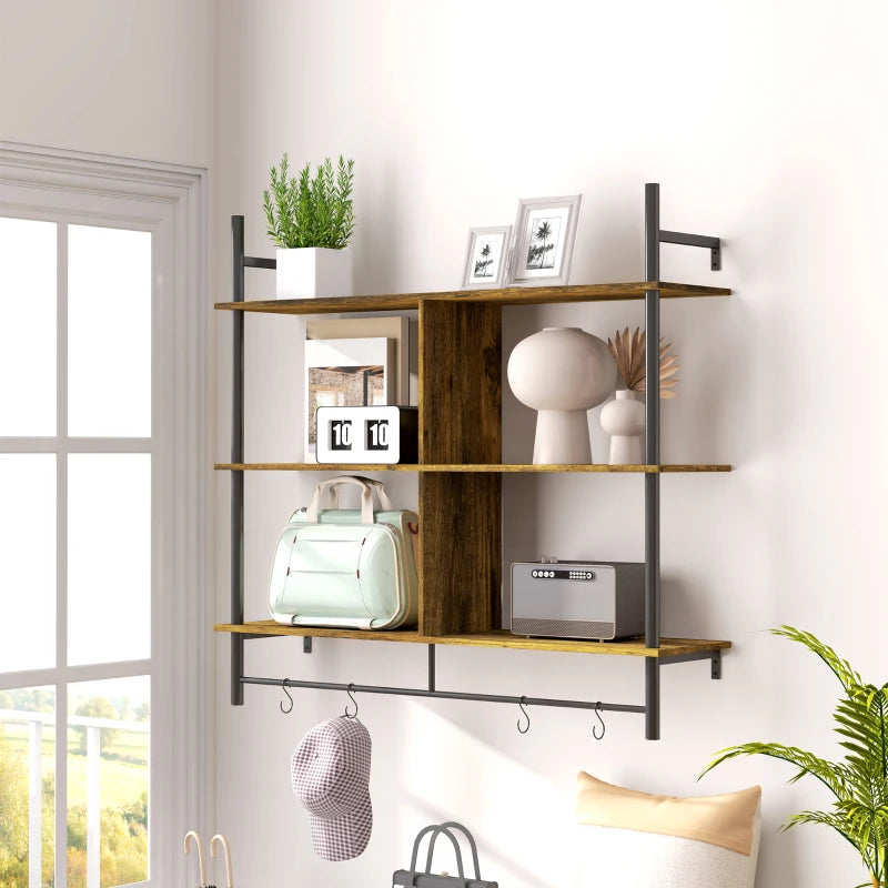 Stylish Three-Tier Floating Shelf - Modern Brown and Black Wall Storage for Home Decor and Organization