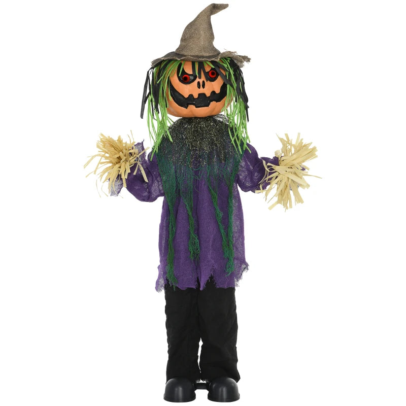 3'6" Pumpkin Scarecrow Halloween Animatronic with Glowing Eyes - Spooky Outdoor Decoration for Halloween Parties