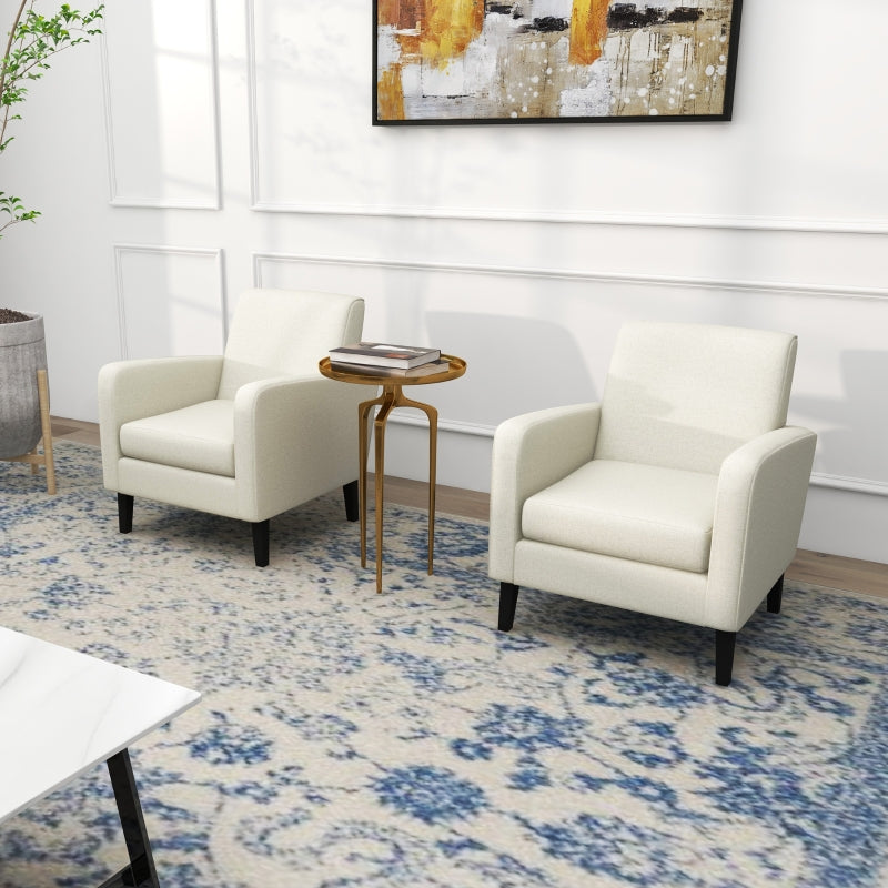 Modern Upholstered Accent Chairs with Rubber Wood Legs for Living Room and Bedroom in Cream White