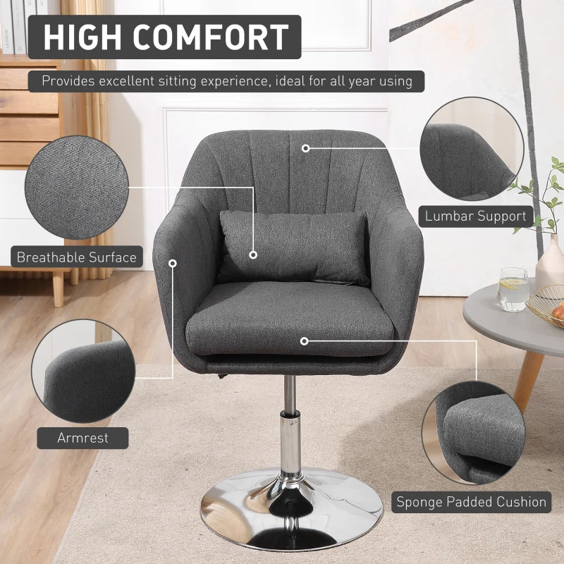 Contemporary Swivel Linen Accent Chair with Adjustable Height and Lumbar Support for Living Room and Office, Dark Grey