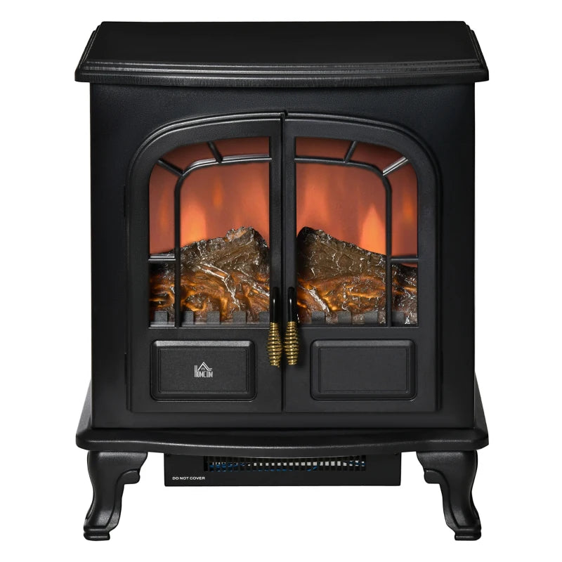 Electric Fireplace Stove Heater with LED Flame Effect Freestanding Portable Overheat Protection 1000W 2000W Black