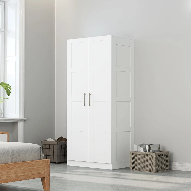 Double Paneled Door Wardrobe with Shelves Stylish White Storage Solution for Bedrooms