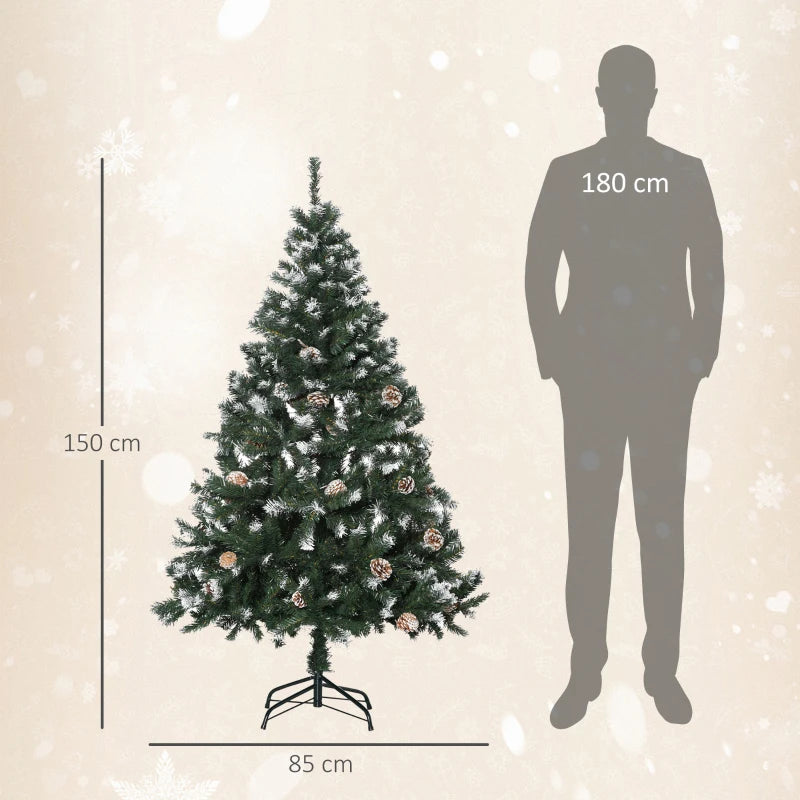 5FT Artificial Christmas Tree with Pine Cones - Automatic Open Holiday Decoration for Home - Lush Green Xmas Tree