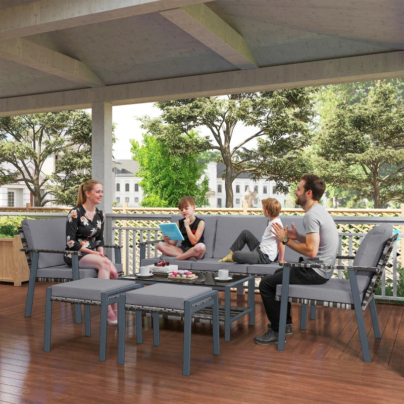Grey Six-Piece Rattan Garden Sofa Set - Outdoor Furniture for Patio and Backyard