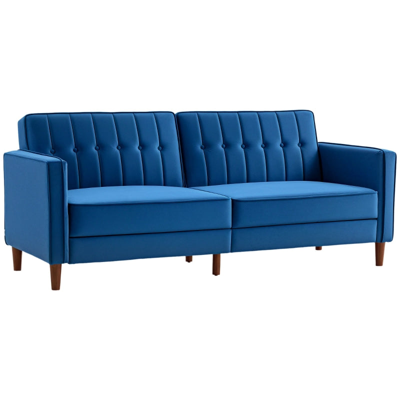 Velvet-Feel Three-Seater Sofa Bed in Blue for Stylish Living Room Comfort