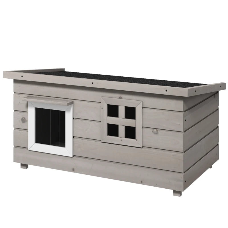 Wooden Elevated Outdoor Cat House with Openable Top Asphalt Roof and Window Grey