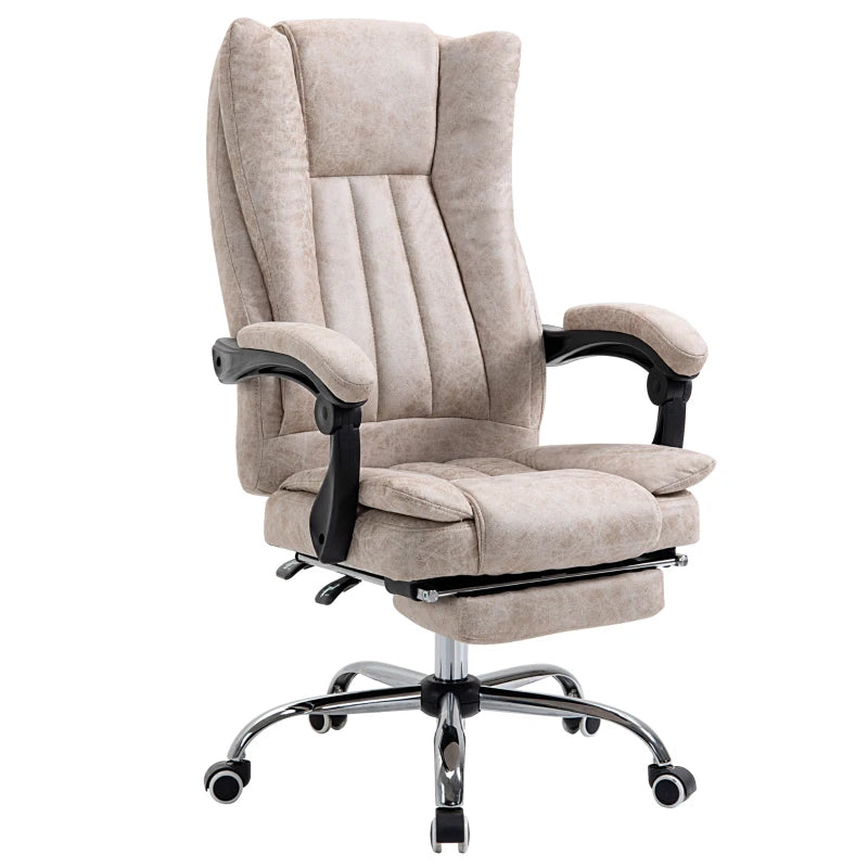 Vinsetto Microfibre Home Office Chair - Reclining Desk Chair with Armrests, Swivel Wheels & Footrest in Beige