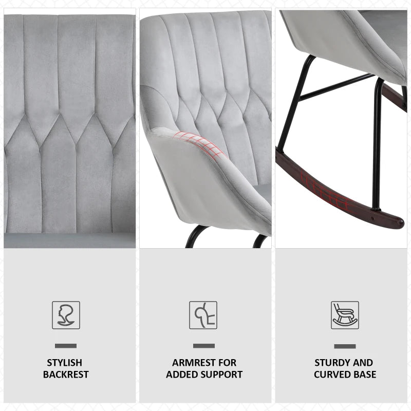 Stylish Rocking Chair with Steel Frame and Sponge Padding for Living Room, Office, Balcony in Grey and Black