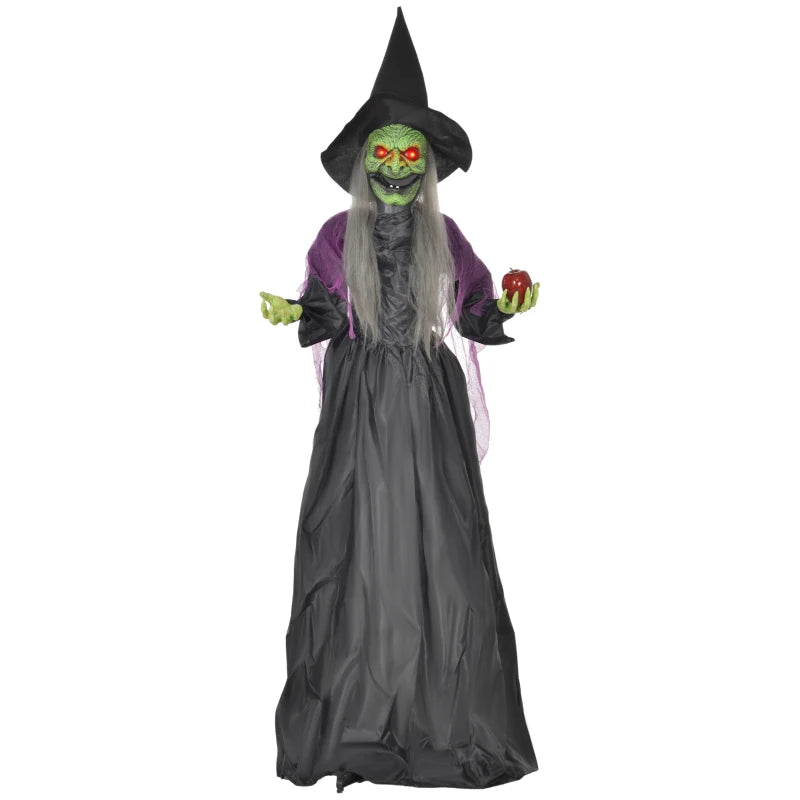 180 cm Life Size Animated Halloween Witch with Glowing LED Eyes - Spooky Battery Operated Standing Decoration