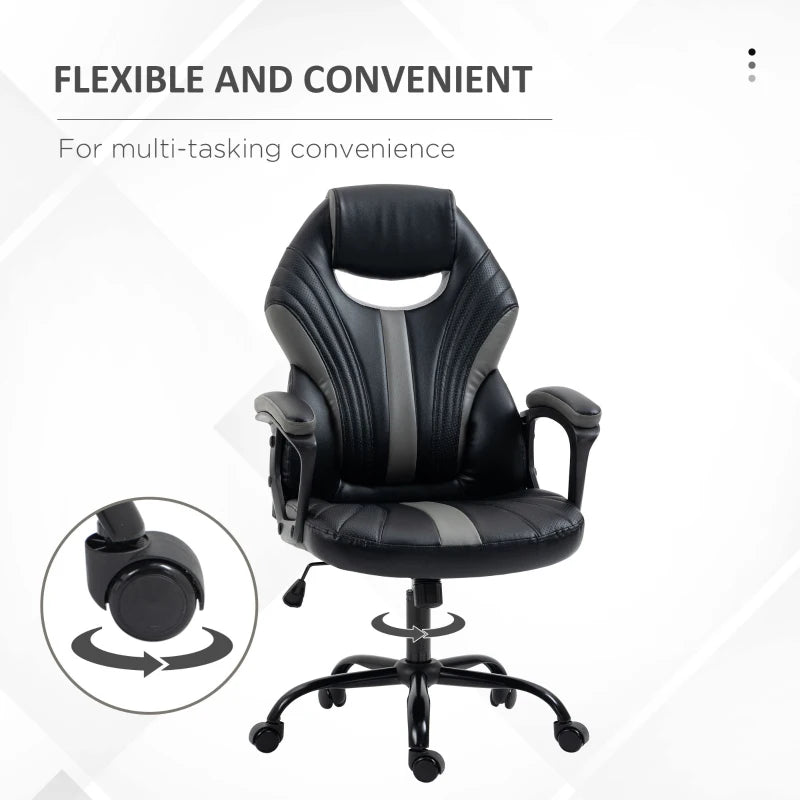 Vinsetto Gaming Chair - Ergonomic Desk Chair with Breathable PU Leather, Soft Armrests & Rolling Wheels for Adults - Black