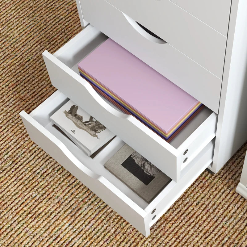 Modern White Five-Drawer Filing Cabinet for Home Office Storage - Stylish and Functional Organization Solution