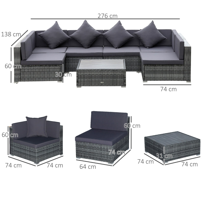 7-Piece Acacia Topped Patio Wicker Sofa Set: Stylish Outdoor Rattan Sectional with Cushions