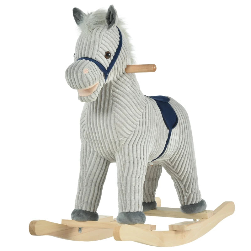 Kids Plush Rocking Horse with Sound - Soft Ride-On Toy for Children Ages 3-6 - Grey Rocker Gift
