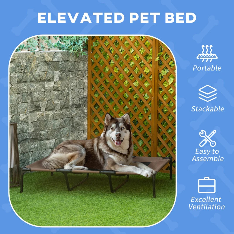 XXL Raised Dog Bed - Cooling Elevated Pet Cot with Breathable Mesh for Indoor/Outdoor Use - Brown, 122x92x23cm