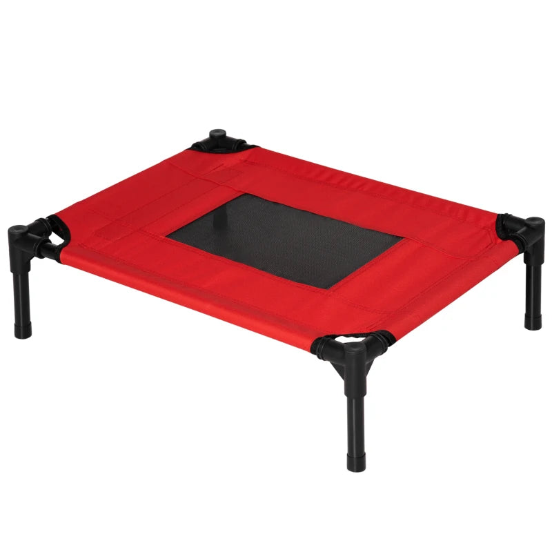 Elevated Dog Bed for Cats & Dogs - Portable Camping Pet Bed with Metal Frame - Black & Red (Small)