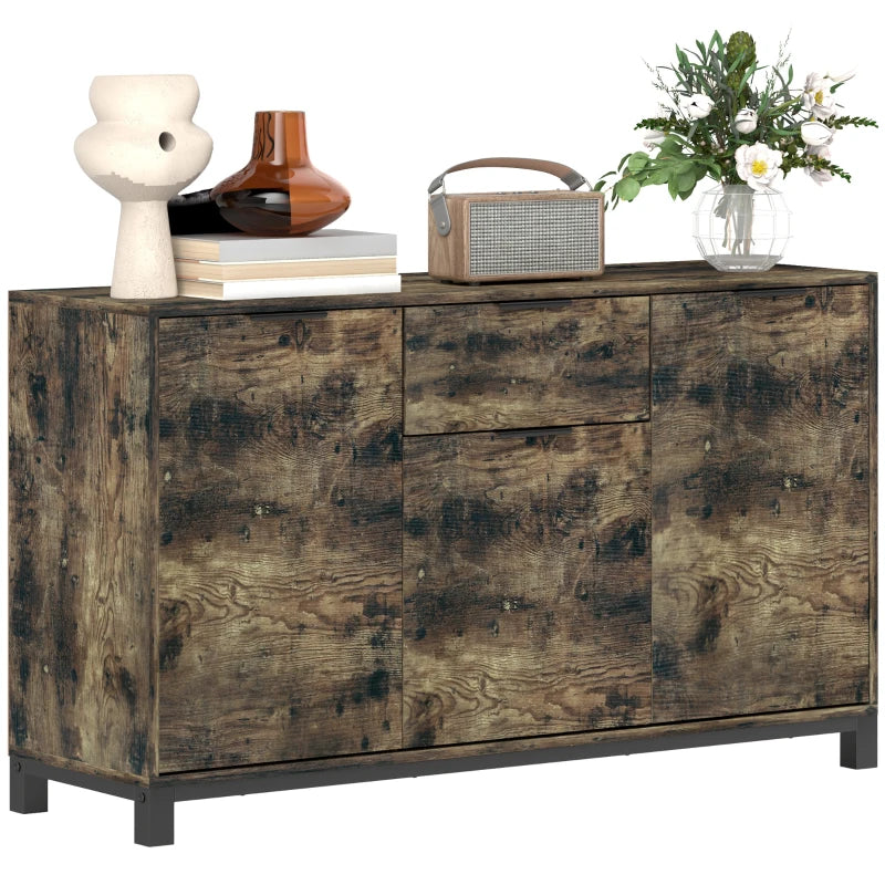 Industrial Sideboard Storage Cabinet with Doors & Drawer, Adjustable Shelves for Living Room, Dining Room, Hallway - Rustic Brown