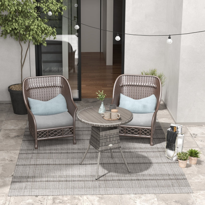 Grey 70cm 4-Person Wood-Effect Rattan Table