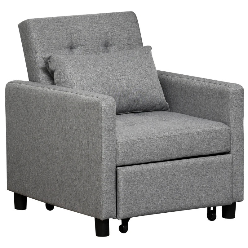 Convertible 3-in-1 Chair Bed with Adjustable Backrest, Pillow and Footrest for Living Room in Grey