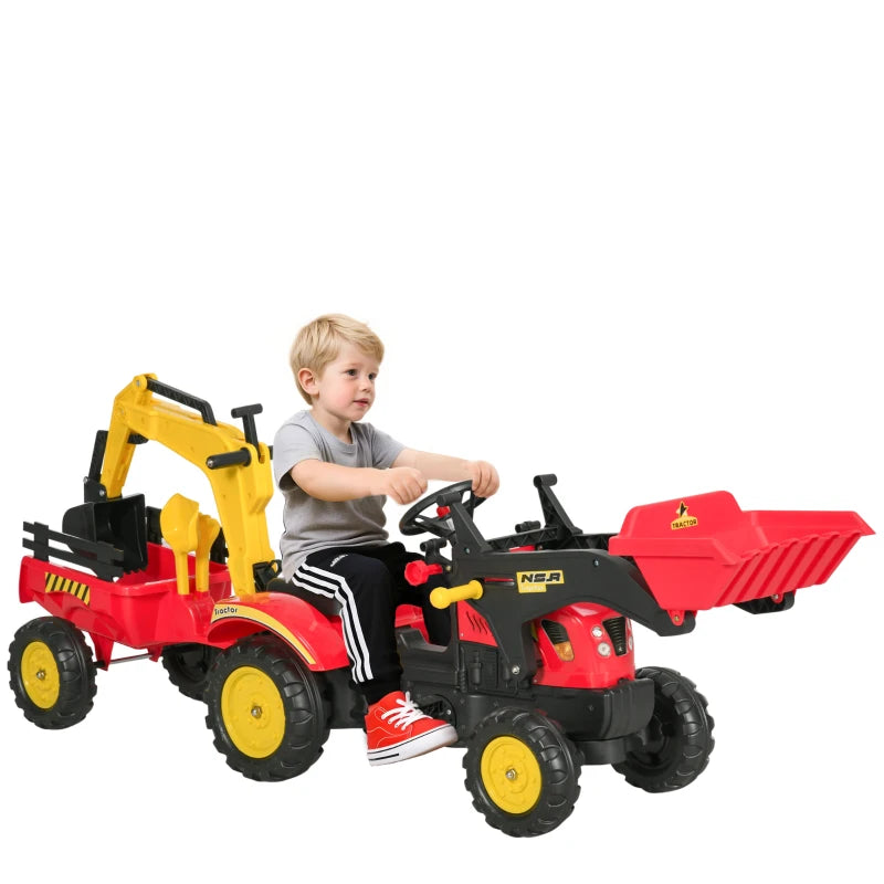 Kids Pedal Go Kart Excavator Toy Car with Moving Bucket & Steering Wheel - Ride On Digger for Ages 3-6