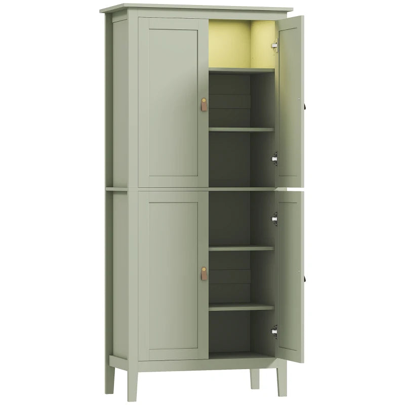 Tall Green Pantry Cupboard with Motion Sensor LED Light for Kitchen Storage
