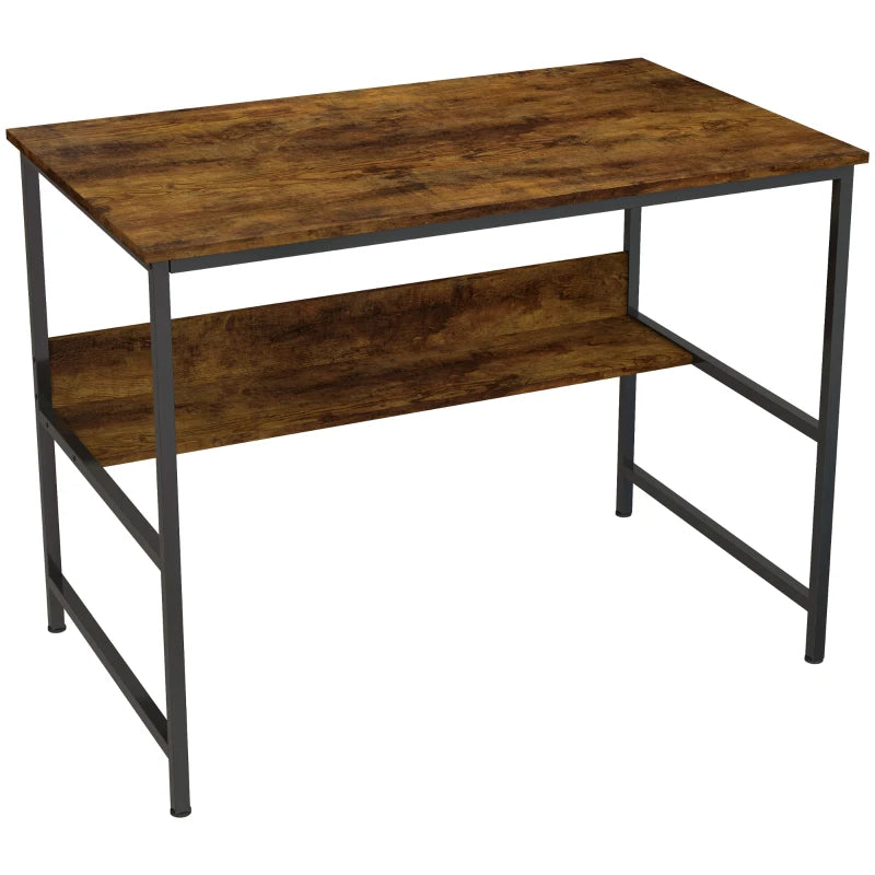 Rustic Brown 2-Tier Computer Desk - 100 x 60 cm - Stylish Home Office Furniture for Productivity