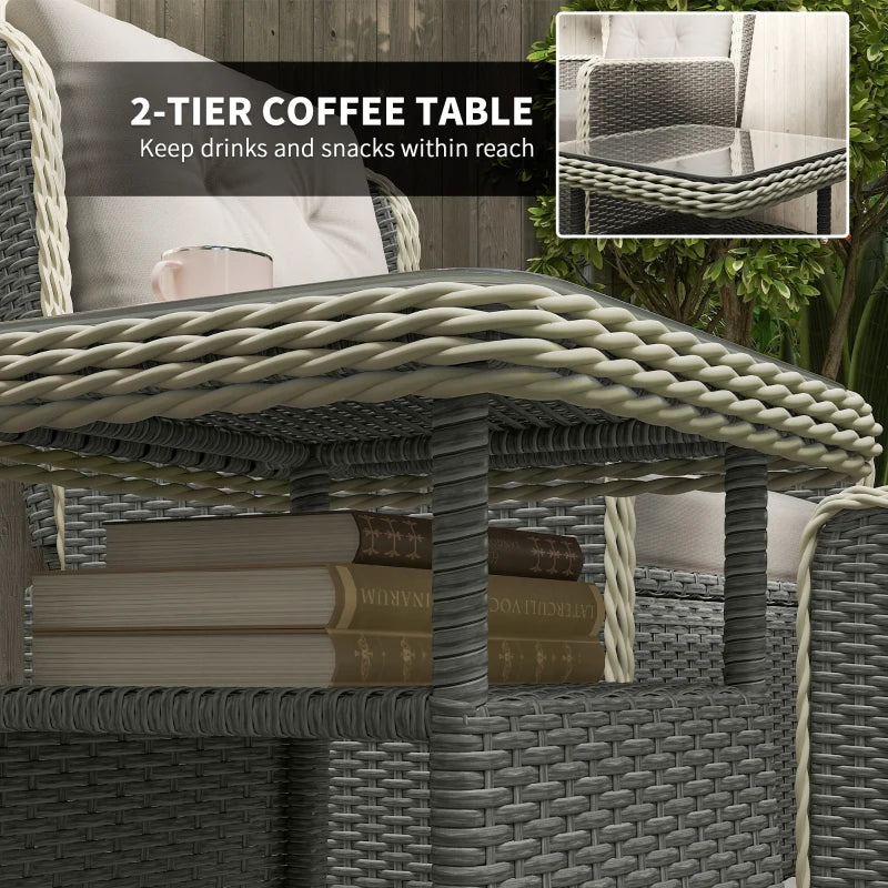 Five-Piece Charcoal Grey Reclining Rattan Chair Set for Outdoor Relaxation