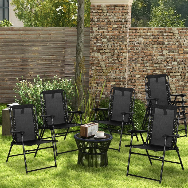 6-Piece Black Outdoor Folding Chair Set with Armrests