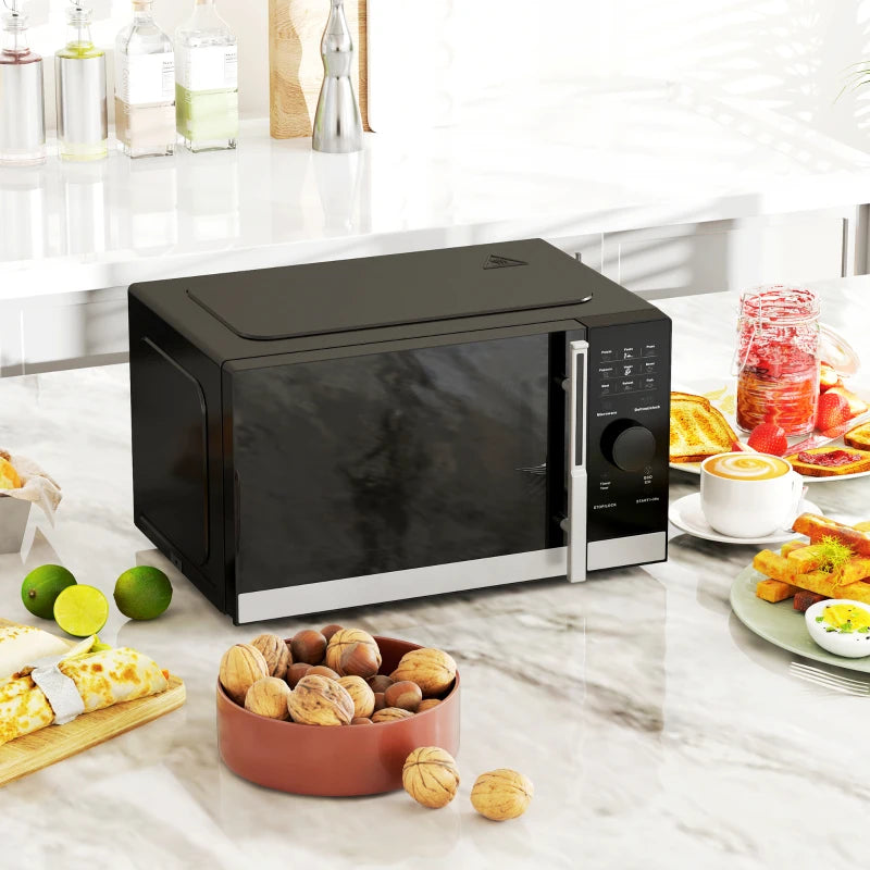 Compact 800W Black Microwave Oven - Digital Solo, 10 Power Levels, 8 Auto Cook Menus, 60 Min Timer, Easy Clean
