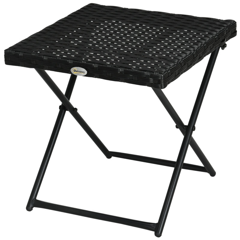 Black Square Wicker Rattan Folding Table