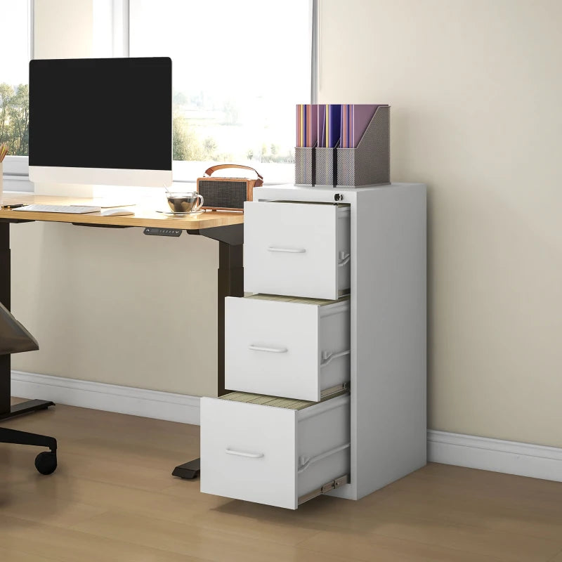 Modern Cream Three-Drawer Steel Filing Cabinet - Stylish Office Storage Solution for Organizing Documents and Files
