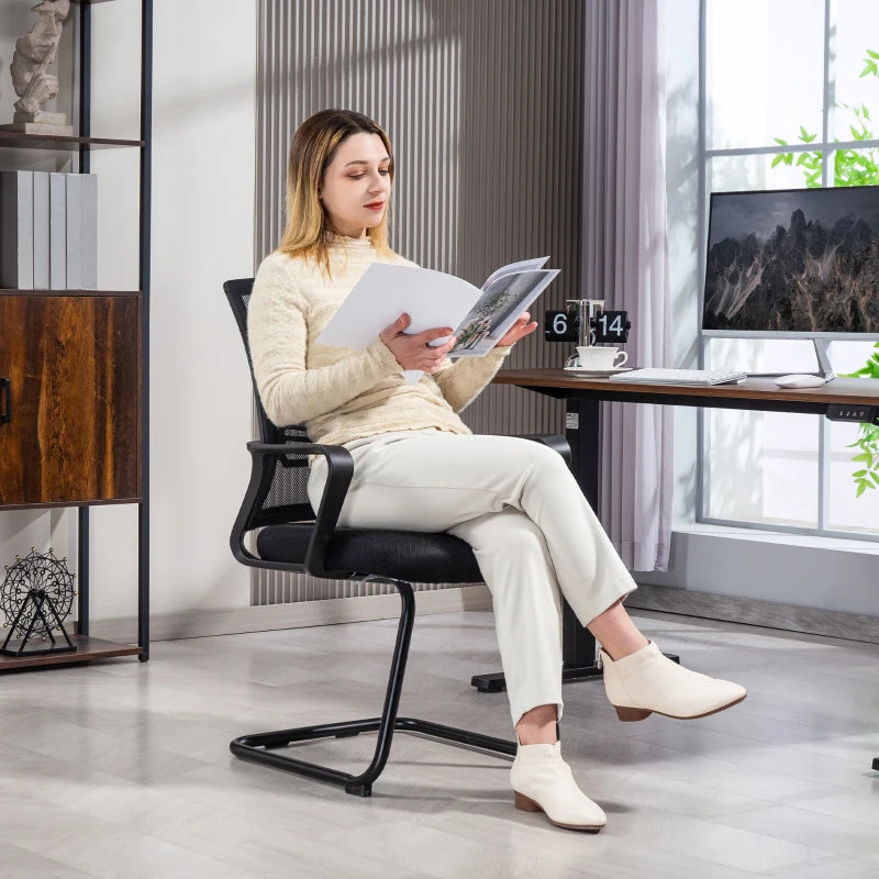 Ergonomic Padded Office Chair with Sled Base for Home Conference Room and Waiting Areas Black