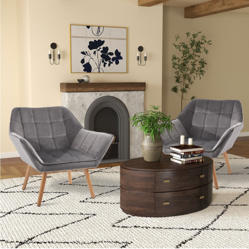 Stylish Accent Armchair Set with Wide Arms and Slanted Back for Bedroom or Living Room Seating in Grey