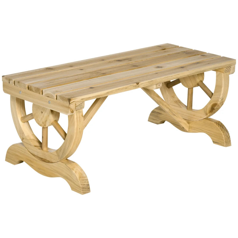 Rustic Wooden 2-Person Garden Bench with Wheel Legs, Natural Wood Finish